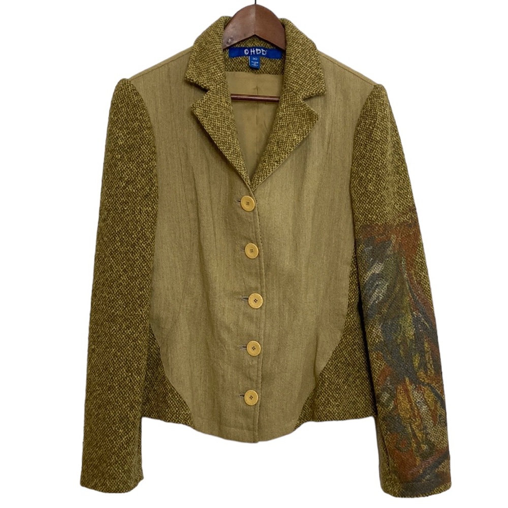OHDD Jacket Women's 30 Small Medium Mixed Fabric Blazer Wool Metallic Artsy